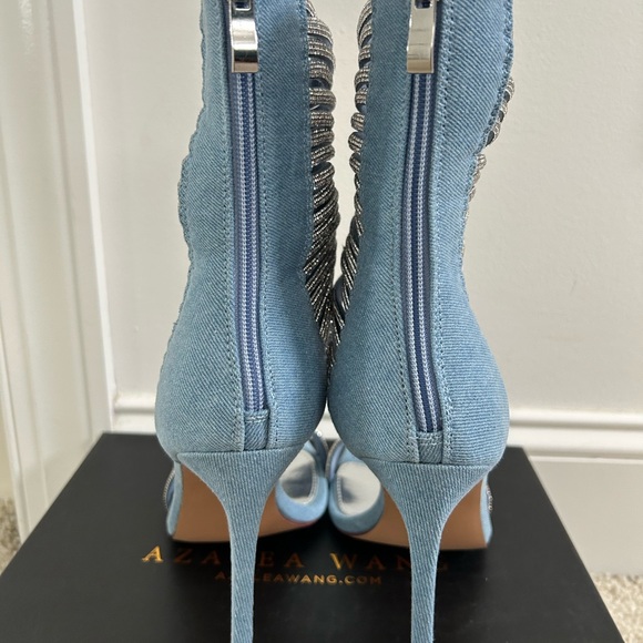 Azalea Wang Cicely-Denim Glamorous Silver and Blue Strappy Heels - Picture 3 of 7